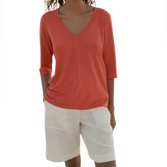 POETRY V-NECK T-SHIRT Hemp & organic cotton- Coral- Size 8 - Picture 1 of 10